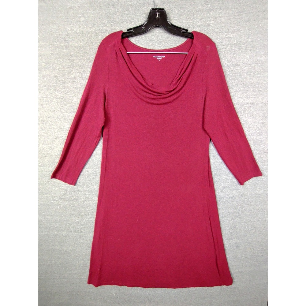 Eileen Fisher Dress Womens S Red Knit Cowl Neck Elevated Minimalist Quiet Luxury